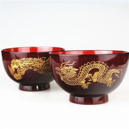 Natural Jujube Wooden bowl soup rice Noodles bowls Kids lunch box kitchen tableware Dragon and Phoenix Wooden Bowl 240321