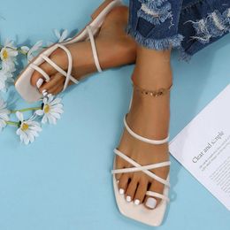 Slippers Women Sandals 2024 Summer White Flat Luxury Casual Bridal Wedding Shoes Strap Beach Roman Slipper