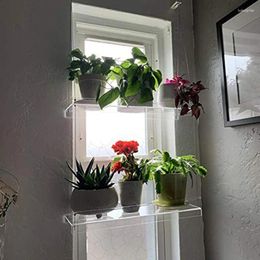 Kitchen Storage Transpaent Acrylic Window Plant Shelves 2/3 Layers Clear Hanging Floating Wall Shelf Flower Pot Rack Planter Stand