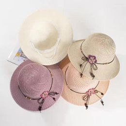 Wide Brim Hats Women Fashion Sweet Beach Hat Casual Sun Cap Sunscreen Bow Knot Flowers Straw Elegant Foldable Outdoor