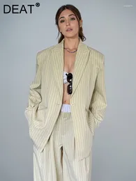 Women's Suits Fashion Stripe Blazer Notched Single Button Loose Back Split Pockets Casual Suit Jackets Spring 2024 7AB3828
