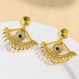 Stud Earrings HUANZHI Gold Color Metal Large Eye For Women Girls Eyelashes Rhinestones Hollow Exaggerated Fashion Party Jewelry Gifts