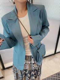 Women's Suits Denim Jacket Crop Blazer Woman Clothing Y2k 2024 Fashion Spring Summer Korean Style Elegant Luxury Coat Outerwears Top Suit
