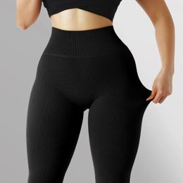 Women's Leggings Ribbed Yoga Pants High Waisted Gym Women Fitness Seamless Female Legging Summer Tummy Control Running Training Tights