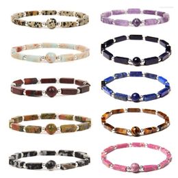 Strand 2024 Natural Amethyst Square Bracelets Crystal Stone Bead Simple Jewellery Handmade Bohemia Stretch Bracelet For Women Girls