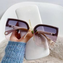 Sunglasses KAMMPT Oversized Man Woman Fashion Rimless Vintage Square Sun Glasses Eyewear Design UV400 Female Shades