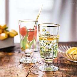 Wine Glasses Creative Vintage Chrysanthemum Whiskey S Glass Tulips Vodka Juice Mug Set Goblet Transparent Home Water Cup Drinkware