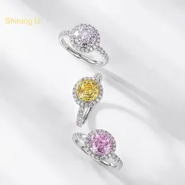 Cluster Rings Shining U S925 Silver Round Pink Gems Ring For Women Fine Jewellery Anniversary