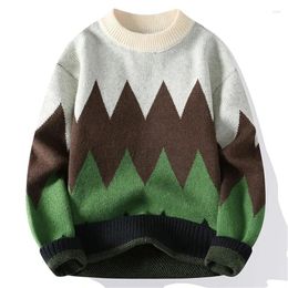 Men's Sweaters Autumn Men Streetwear Pullover Fashion Geometric Knitted Jumper Crew Neck Long Sleeve Casual Patchwork Colour Man's Top