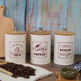 Storage Bottles 3pcs Wood Lid Iron Airtight Canister Kitchen Jars Food Container Tea Coffee Sugar Jar