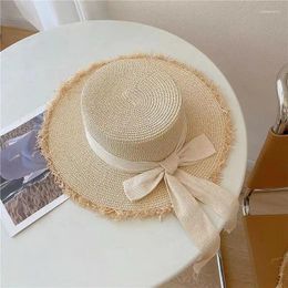 Wide Brim Hats Handmade Ins Straw Hat Raw Edge Shian Flat During Vacation On Beach Sunlight Prevented Sun Make Face Look Small
