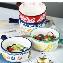 Bowls 8-inch Creative Personality Bowl Japanese Ceramic Household Breakfast Plant Flower Pattern Simple Tableware Supplies