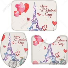 Bath Mats Valentine's Day Eiffel Tower 3 Piece Bathroom And Rug Sets Non-Slip Doormat Runner Rugs Water Absorbent Toilet Floor