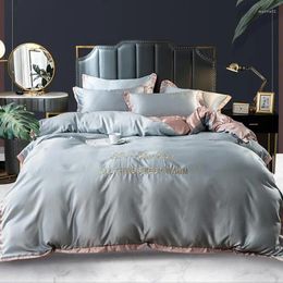 Bedding Sets 4pcs Washed Silk Set Breathable Quilt Cover Luxury Bedclothes Ice Cold Pillowcase Healthy Duvet For Home