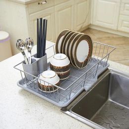 Kitchen Storage Dish Drain Rack With Drip Tray Sink Tableware Chopsticks Shelf Multifunctional Supplies