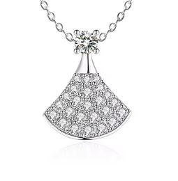 925 Sterling Silver 0.62 Ct Real Round Cut Moissanite Pendant Skirt Shaped Necklace For Women Gifts Wedding Party Bridal Jewellery