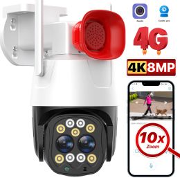 Cameras IP Camera Wifi 4G Sim Card 10X Zoom PTZ Speed Dome Camera 2.8mm8mm Dual Len 8MP 4K HD Outdoor AI Tracking Security Camera Camhi