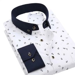 Quality Formal White Spring Men Shirts Casual Mens Shirt Printed Brand Button Collar Slim Fit Floral Social Man Dress Shirt 240326