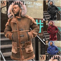 Men'S Down & Parkas Wepbel Winter Solid Color Loose Work Men Thick Turn-Down Collar Long Sleeve Single-Breasted Pocket Suede Hooded Co Dhgwi