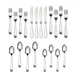 Dinnerware Sets 20 Piece Stainless Steel Flatware Set Silver Tableware Service For 4 Gold Utensil Wood Plastic Plates Reusable Chop