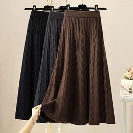 Skirts Solid Color Mid-length Skirt Women Spring And Autumn High Waist Thin Knitted A-line Swing Winter Wool Long