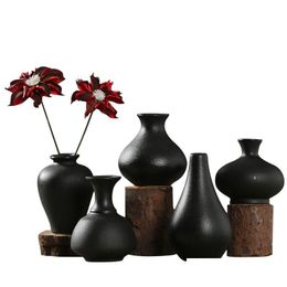 Vases Modern Ceramic Vase Creative Black Tabletop Thydroponic Containers Flower Pot Home Decor Crafts Wedding Decoration Drop Delivery Dhkgn