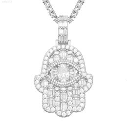 Mens Hip Hop Jewellery 925 Silver Diamond Fatima Hand Pendant Gold Plated round Hamsa Hand for Men