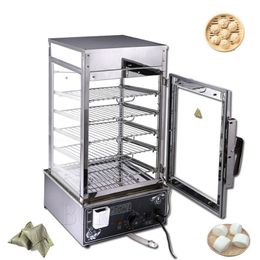 Electric Bun Steamer 5 Layers Steamed Bread Showcase Stainless Steel Glass Cabinet Food Warmer