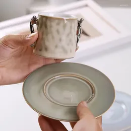 Mugs Fine Ceramic Coffee Cup Saucer Set For Home Small Latte Mug Simple Tree Grain Breakfast Drink Afternoon Tea Supplies