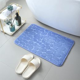 Bath Mats 40 60CM Foot Mat Cobblestone Embossed Carpet Coral Fleece Floor Stone Household Velvet Bathroom Thicken Absorbent