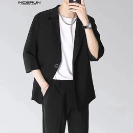 Casual Well Fitting Tops INCERUN Mens Simple Solid Allmatch Blazer Fashionable Male Short Sleeve Suit Coats S5XL 240321