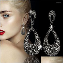 Dangle Chandelier Earrings Leeker Vintage Waterdrop for Women Black Sier Color Fl Cubic Zirconia Party Fashion Jewelry Lk3 Drop Del Dhoti