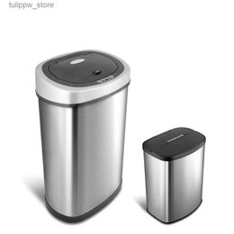 Waste Bins Nine Stars 13.2 Gal Motion Sensor Trash Can Combo Fingerprint-Resistant Stainless Steel Lixeira Sensor Automtico Recycle Bin L46