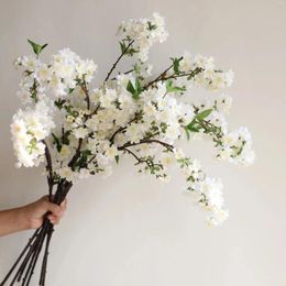 Decorative Flowers 37" Artificial Cherry Blossom Branch In Cream White Faux Spring DIY Centerpiece | Florals |Wedding/Home Decorations