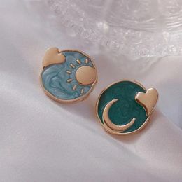 Stud Earrings Cute Sun Moon Asymmetrical Fantasy Universe Girl Student Accessories