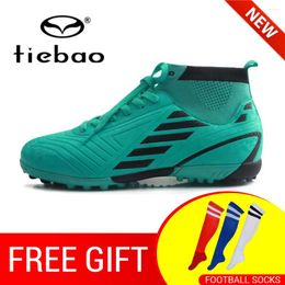 American Football Shoes TIEBAO Arrival Ankle Boots Outdoor Chuteira TF Turf Soccer Breathable Socks Teenagers Sneakers Men Futbol