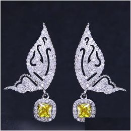 Charm Fashion Butterfly Earrings Jewellery Designer Bride Wedding 925 Sterling Sier Post Yellow Blue Aaa Cubic Zirconia Copper Earring Dhluy