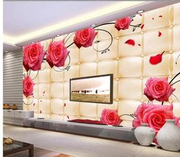 Wallpapers Home Decoration Living Room 3D Leather Rose Pattern TV Background Wall Picture Mural Wallpaper