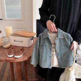 Jackets Spring Autumn Baby Boys Denim Coat Turn Down Collar Solid Color Button Single Breasted Children Tops Cotton Kid Boy