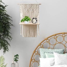 Tapestries Macrame Wall Shelf Rack Rustic Bathroom Wood Floating Boho Decor White Shelves Organiser Handmade Woven Rope Bohemian