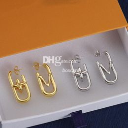 Retro 18K Golden Earring Ear Studs Trendy Letter Stamped Hollow Drop Earrings Eardrops With Gift Box