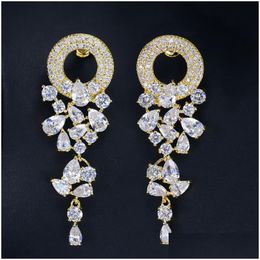 Charm Long Aaa Cubic Zirconia Garland Bride Wedding Earrings Designer Jewelry White Colorf Cz Copper 18K Gold Sier Luxury Earring Pa Dhqxo