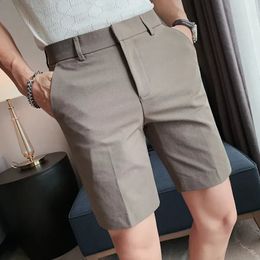 Mens Slim Casual Shorts Men Summer Social Business Fashion Solid Color Wedding Thin Short Pants Male Luxury Brand 240403