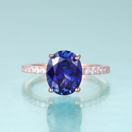 Cluster Rings GEM'S BALLET Vintage Oval 8X10mm Lab Blue Sapphire Engagement Ring 925 Sterling Silver Rose Gold Birthstone Jewelry