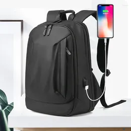 Backpack 14 15.6 Inch Laptop Men PU Material Waterproof School Backpacks USB Charging Business Male Travel Bag Simple Style