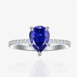 Cluster Rings 925 Sterling Silver Sapphire Ring Classic Vintage Teardrop Engagement Wedding Woman Fine Jewelry