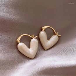 Hoop Earrings 2024 Trendy Heart Stud For Women Korean Elegant Light Luxury Love Dangle Earring Fashion Simple Drop Jewellery Girls Gift