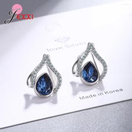 Stud Earrings Luxury Blue Water Drop Earring 925 Sterling Silver Fashion Women Female Jewellery Oval Crystal Gifts Wholesale