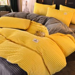 Bedding Sets 4pcs/set Double-sided Stripe Velvet Set Winter Thick Duvet Cover Bed Sheet Pillowcase Super Warm Quilt