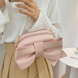 Shoulder Bags Bow Pattern PU Leather Crossbody For Women 2024 Summer Fashion Pearl Handle Handbags Female Travel Totes